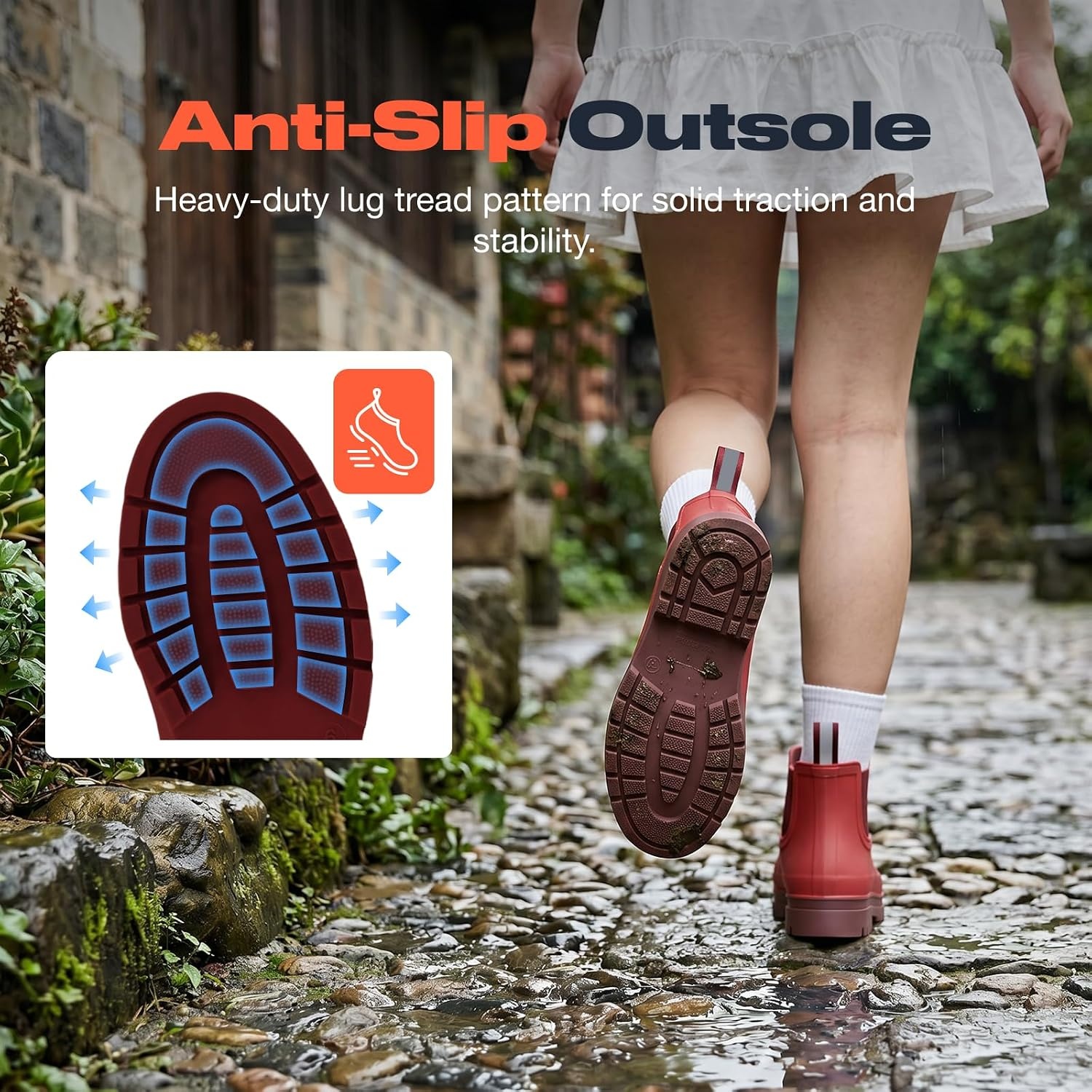 image:imageHISEA Womens Short Rain Boots Waterproof Chelsea Boots Fashion Ankle Rubber Garden Shoes NonSlip Matte PVC Rainboots Lightweight Outdoor Work Booties for Gardening Farming WalkingBurgundy Red