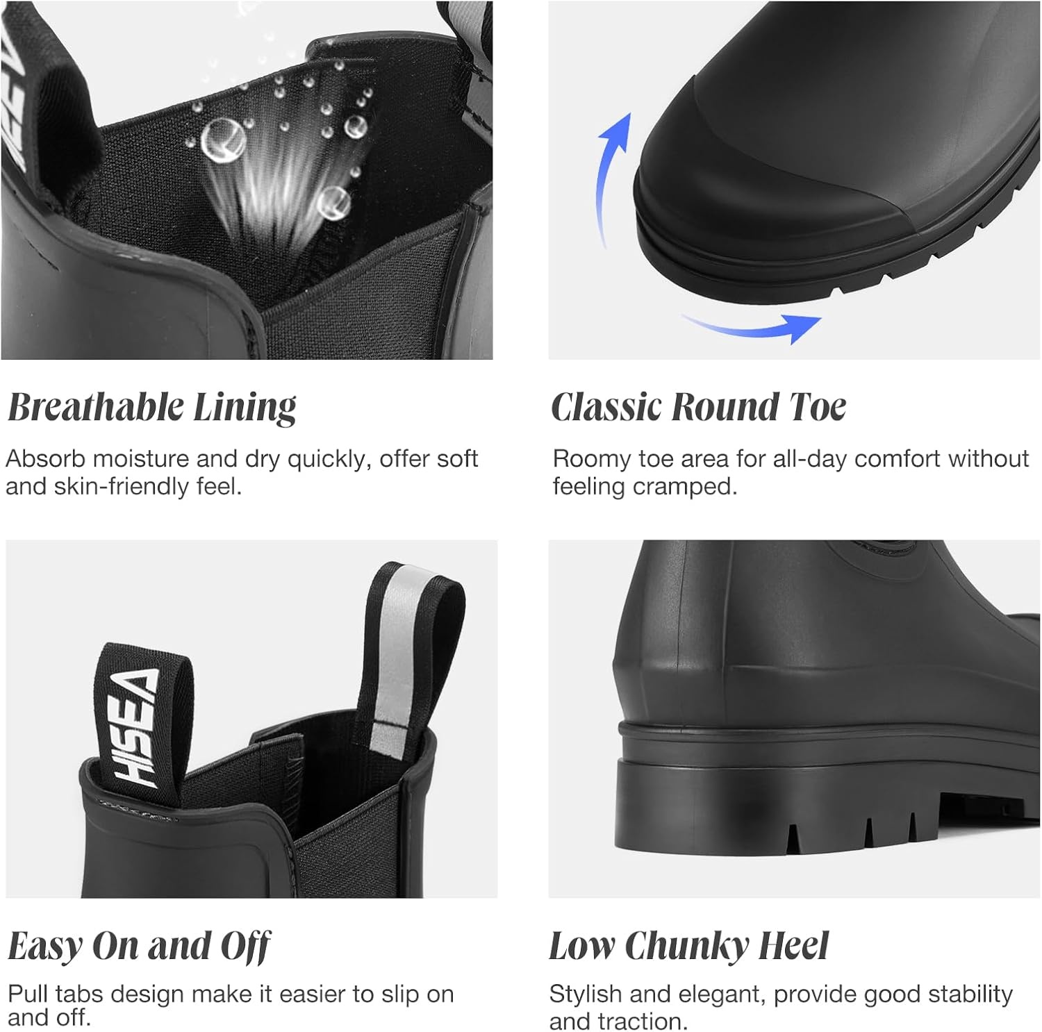 image:imageHISEA Womens Short Rain Boots Waterproof Chelsea Boots Fashion Ankle Rubber Garden Shoes NonSlip Matte PVC Rainboots Lightweight Outdoor Work Booties for Gardening Farming WalkingBlack
