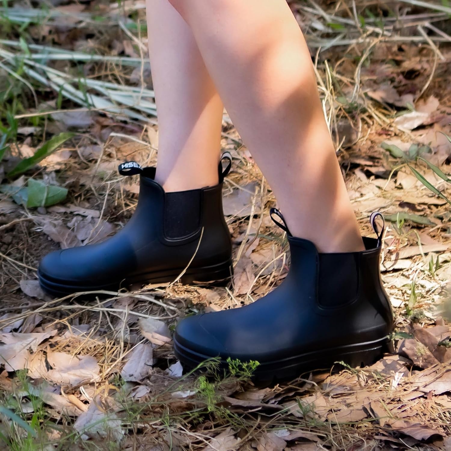 image:imageHISEA Womens Short Rain Boots Waterproof Chelsea Boots Fashion Ankle Rubber Garden Shoes NonSlip Matte PVC Rainboots Lightweight Outdoor Work Booties for Gardening Farming WalkingWhite