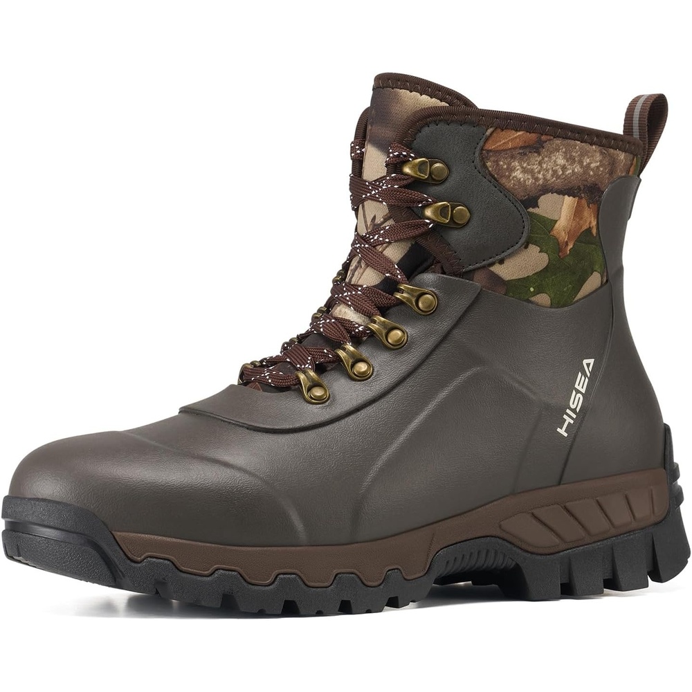 image:imageHISEA Ankle Rubber Rain Boots for Men Lace Up Round Toe Waterproof Boots for Hiking Outdoor Mud Yard Garden ChoreCamo