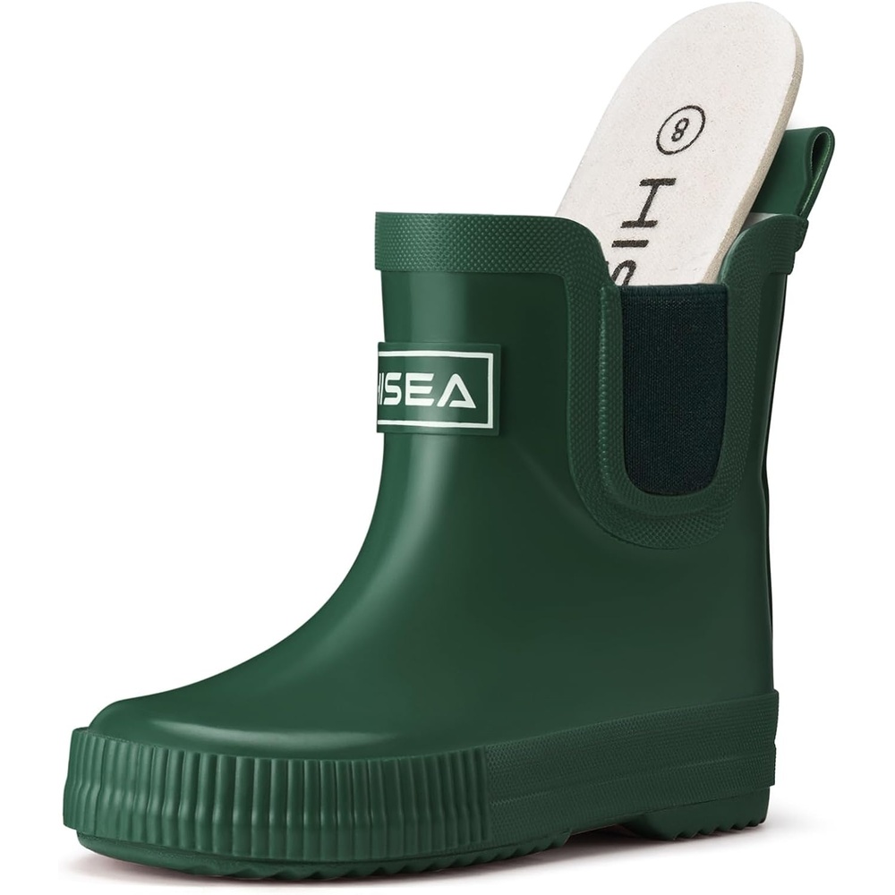 image:imageHISEA Kids BarefootFriendly Rain Boots 100 Natural Rubber Waterproof Ankle Chelsea Boots with Soft Cotton Lining AntiChafing Design for Toddlers Boys GirlsGreen