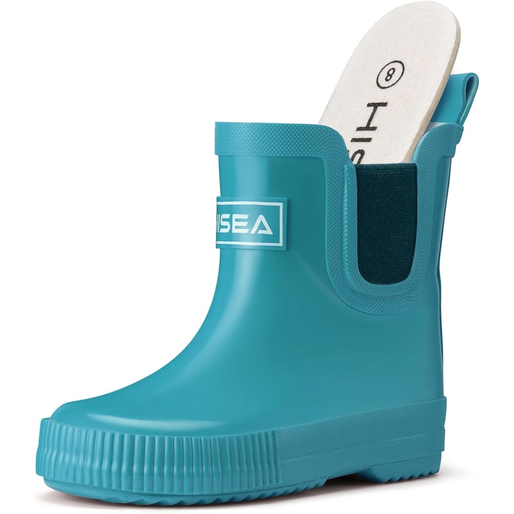 image:imageHISEA Kids BarefootFriendly Rain Boots 100 Natural Rubber Waterproof Ankle Chelsea Boots with Soft Cotton Lining AntiChafing Design for Toddlers Boys GirlsBlue