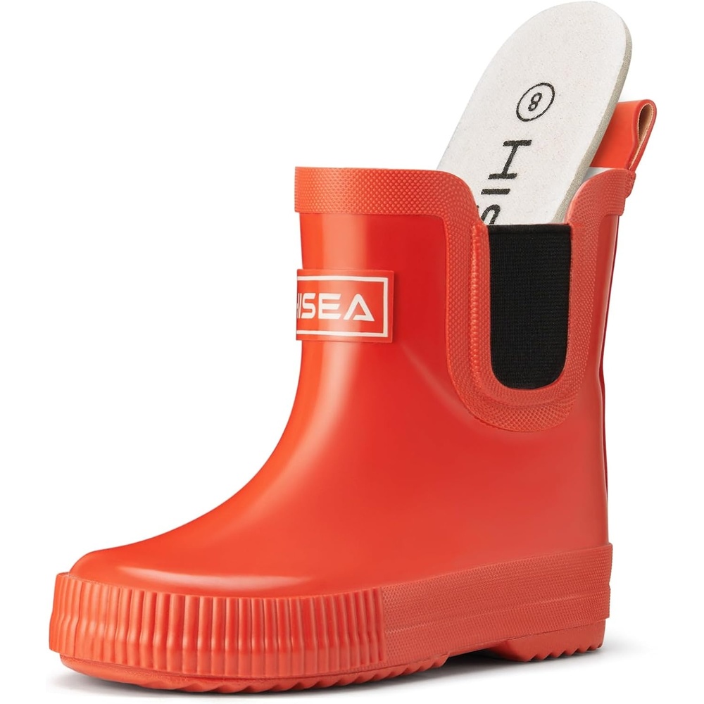 image:imageHISEA Kids BarefootFriendly Rain Boots 100 Natural Rubber Waterproof Ankle Chelsea Boots with Soft Cotton Lining AntiChafing Design for Toddlers Boys GirlsPumpkin Red