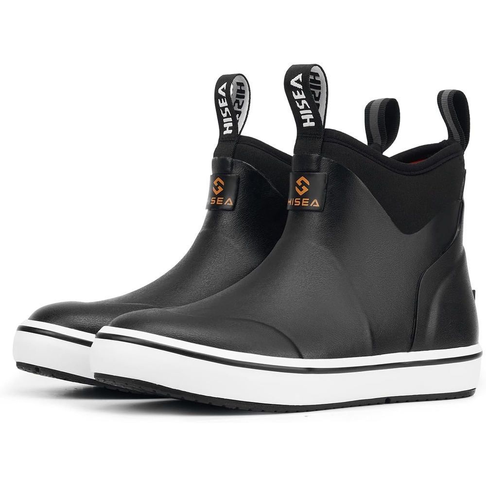 image:imageHISEA Kids EasyOn Rain Boots for Boys and Girls 4mm Neoprene Insulated Waterproof Deck Boots NonSlip Rubber Ankle Mud Boots for Toddler amp Big KidBlack