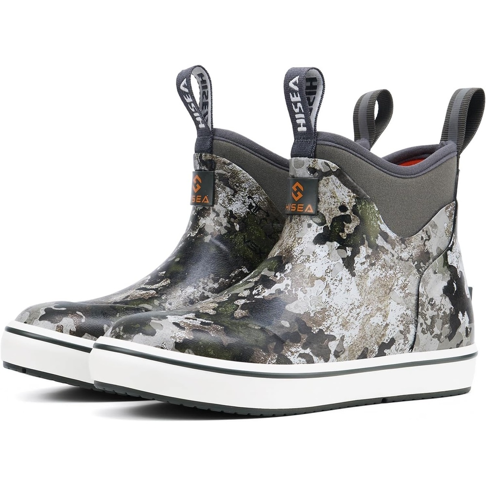 image:imageHISEA Kids EasyOn Rain Boots for Boys and Girls 4mm Neoprene Insulated Waterproof Deck Boots NonSlip Rubber Ankle Mud Boots for Toddler amp Big KidGrey Camo