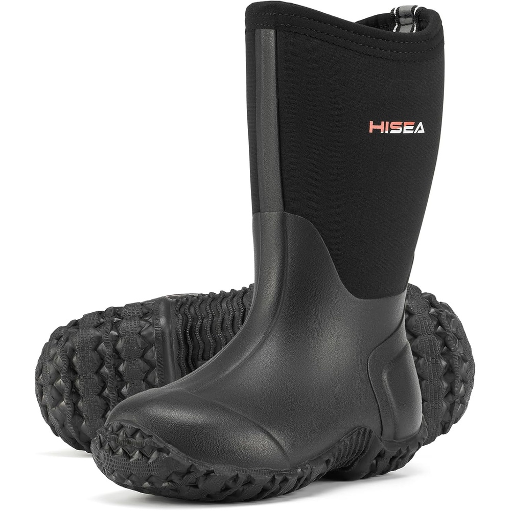 image:imageHISEA Kids Rain Boots Waterproof Neoprene Rubber Mud Boots Youth Rainboots Mid Calf Rain Shoes for Toddlers Kid Children Boys amp GirlsBlack