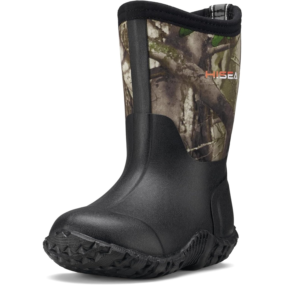 image:imageHISEA Kids Rain Boots Waterproof Neoprene Rubber Mud Boots Youth Rainboots Mid Calf Rain Shoes for Toddlers Kid Children Boys amp GirlsWoodland Camo
