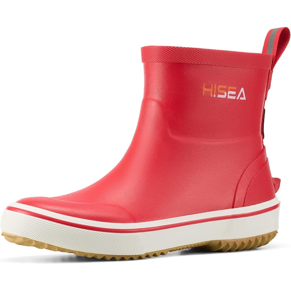 image:imageHISEA Kids Rain Boots for Girls Boys Toddler Waterproof NonSlip Easyon Rubber Deck Boots Lightweight Flexible UnisexChild Ankle Chelsea Booties for Outdoor School PlayRed