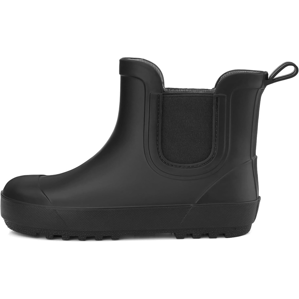image:imageHISEA Kids Waterproof Ankle Deck Boots NonSlip Rubber Chelsea SlipOn with Round Toe for Boys amp Girls Lightweight Toddler to Big Kid Rainboots for Farm Park Hiking amp Outdoor PlayBlack
