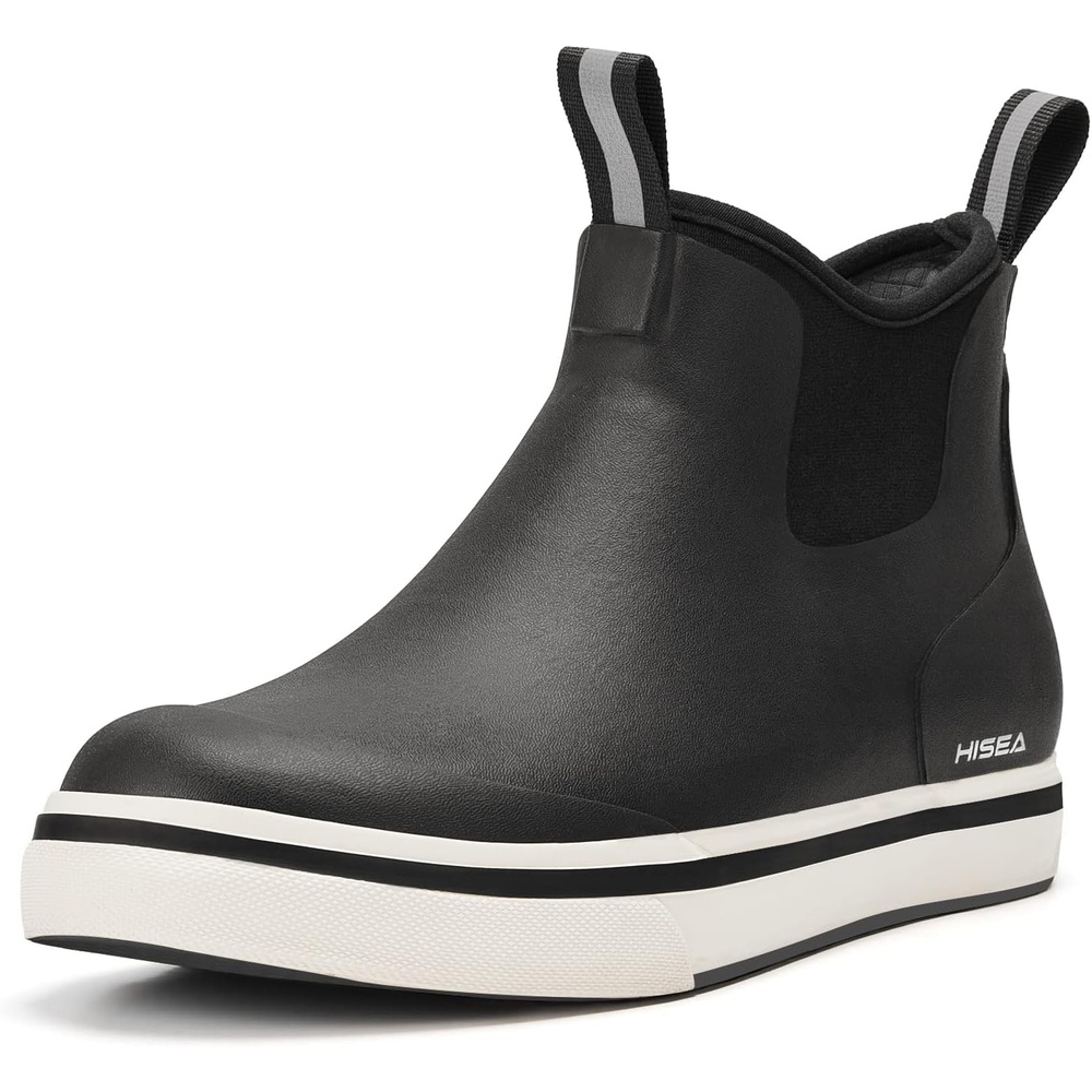 image:imageHISEA Mens Deck Rain Boots Saltwater Fishing Booties Waterproof Ankle Rain Boots with High TractionBlack