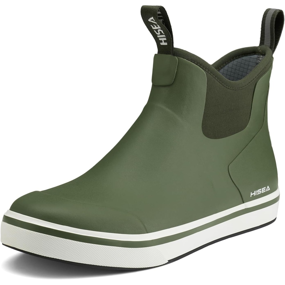 image:imageHISEA Mens Deck Rain Boots Saltwater Fishing Booties Waterproof Ankle Rain Boots with High TractionGreen