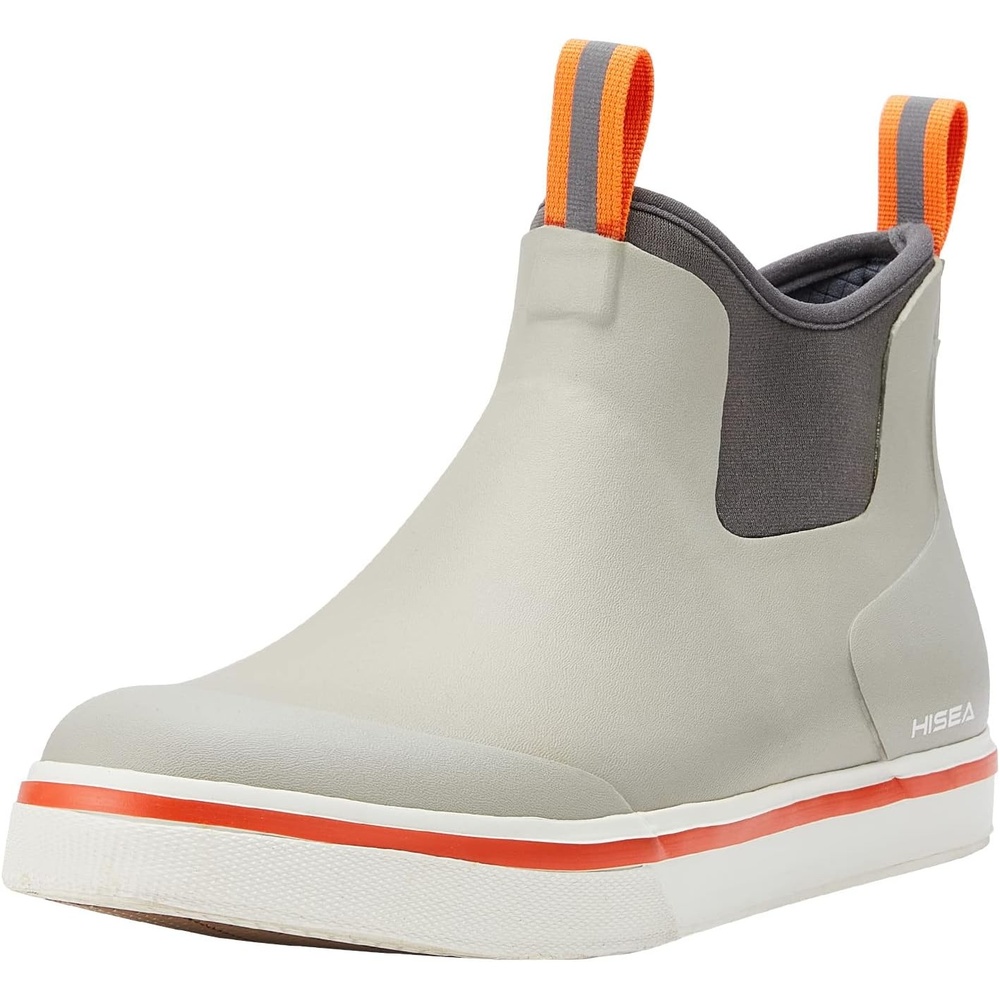 image:imageHISEA Mens Deck Rain Boots Saltwater Fishing Booties Waterproof Ankle Rain Boots with High TractionGrey