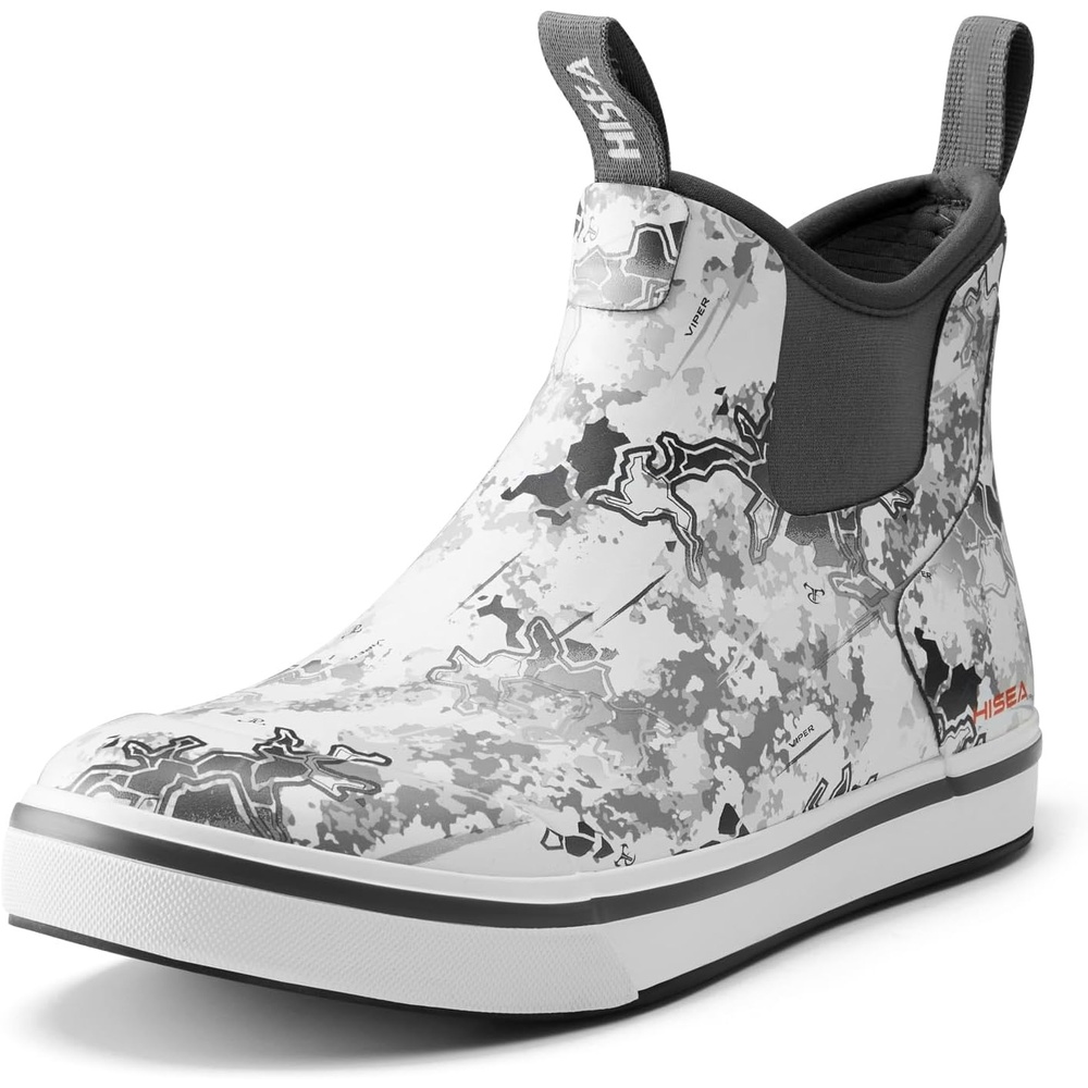 image:imageHISEA Mens Deck Rain Boots Saltwater Fishing Booties Waterproof Ankle Rain Boots with High TractionGrey Camo