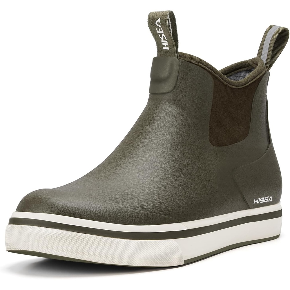 image:imageHISEA Mens Deck Rain Boots Saltwater Fishing Booties Waterproof Ankle Rain Boots with High TractionOlive Green