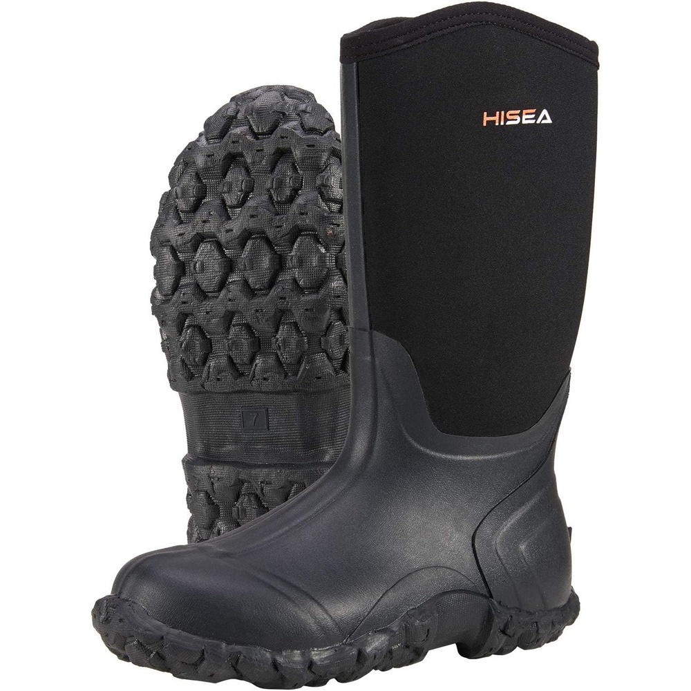 image:imageHISEA Mens Rain Boots Neoprene Rubber Boots Waterproof Insulated Mud Boots Mid Height Garden ShoesBlack
