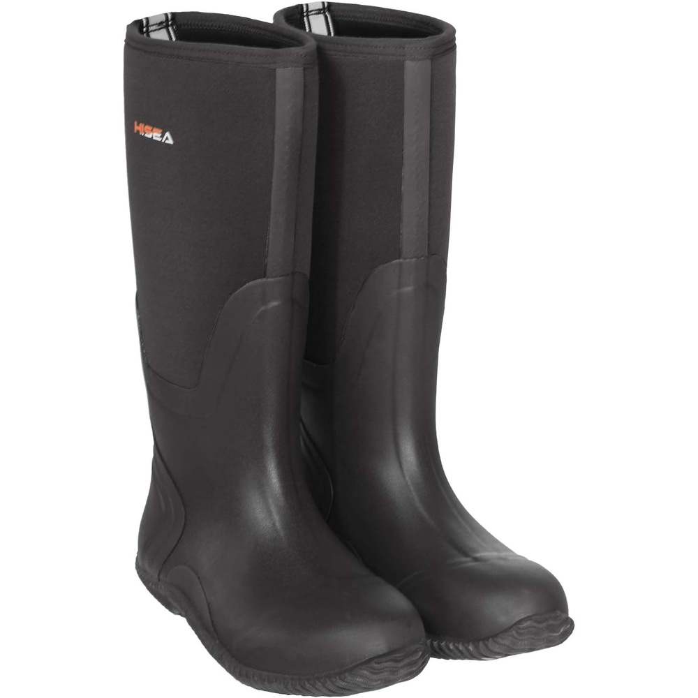 image:imageHISEA Mens Rain Boots Waterproof Durable Insulated Rubber Boots for Men 5 mm Neoprene Outdoor Mud Fishing Hunting Boots for MultiSeason Black Camo amp BrownBlack