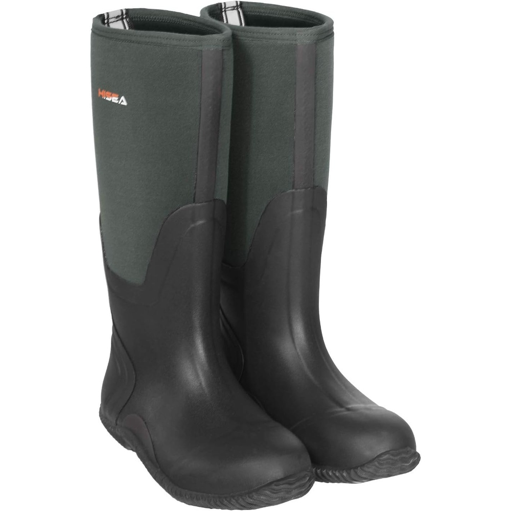 image:imageHISEA Mens Rain Boots Waterproof Durable Insulated Rubber Boots for Men 5 mm Neoprene Outdoor Mud Fishing Hunting Boots for MultiSeason Black Camo amp BrownGrey