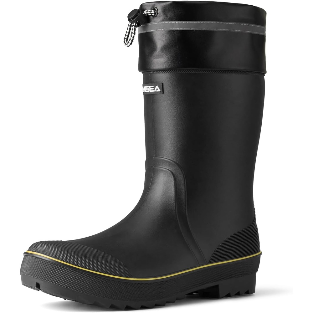 image:imageHISEA Mens Rain Boots Waterproof PVC Rubber Mud Boots Lightweight Comfort MidCalf Work Boots Garden Shoes for Fishing Farming Walking DogsBlack WYellowtrim