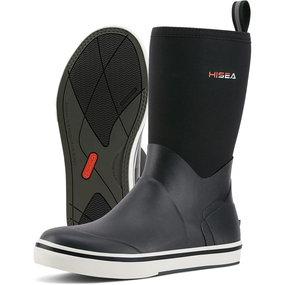 image:imageHISEA Mens Rubber Rain Boots Waterproof Garden Fishing Outdoor Deck BootsBlack