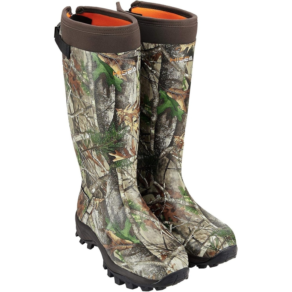 image:imageHISEA Rubber Hunting Boots Tall Warm Neoprene Waterproof Insulated Basic Hunting Boots Mens Adjustable Winter Boots Durable Slip Resistant Outdoor Hunting Fishing Working Boots for MenCamo Vista