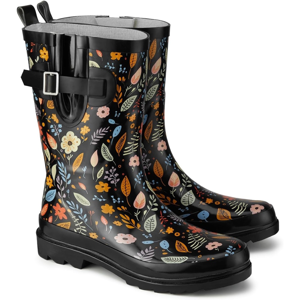 image:imageHISEA Rubber MidCalf Rain Boots for Women Waterproof Insulated AntiSlip Mud Boots Cute Fashion Chelsea Garden Boots For AdultDark Garden