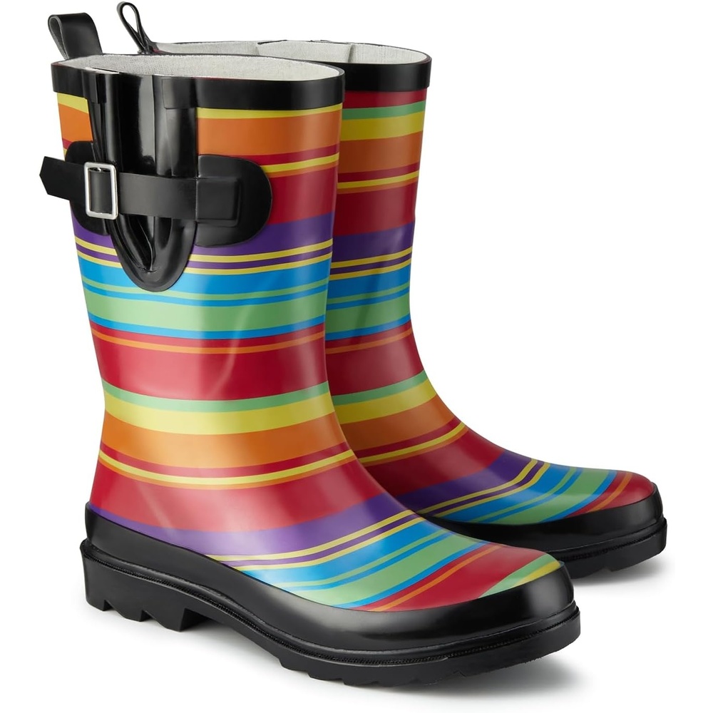 image:imageHISEA Rubber MidCalf Rain Boots for Women Waterproof Insulated AntiSlip Mud Boots Cute Fashion Chelsea Garden Boots For AdultRainbow Stripe