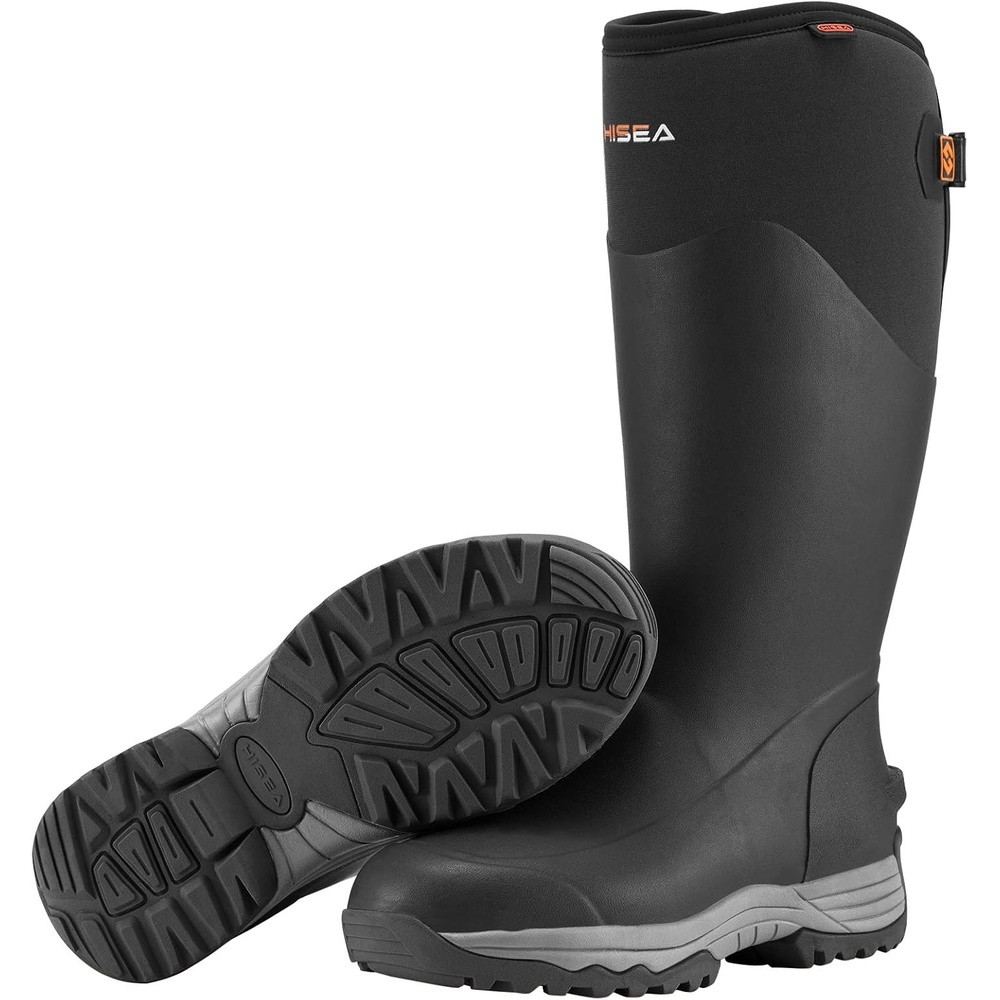 image:imageHISEA Rubber Work Boots for Men Waterproof Insulated Neoprene Hunting Boots with Adjustable Calf Durable AntiSlip Outdoor Mud Shoes for Gardening Farming Fishing Yard WorkingBlack