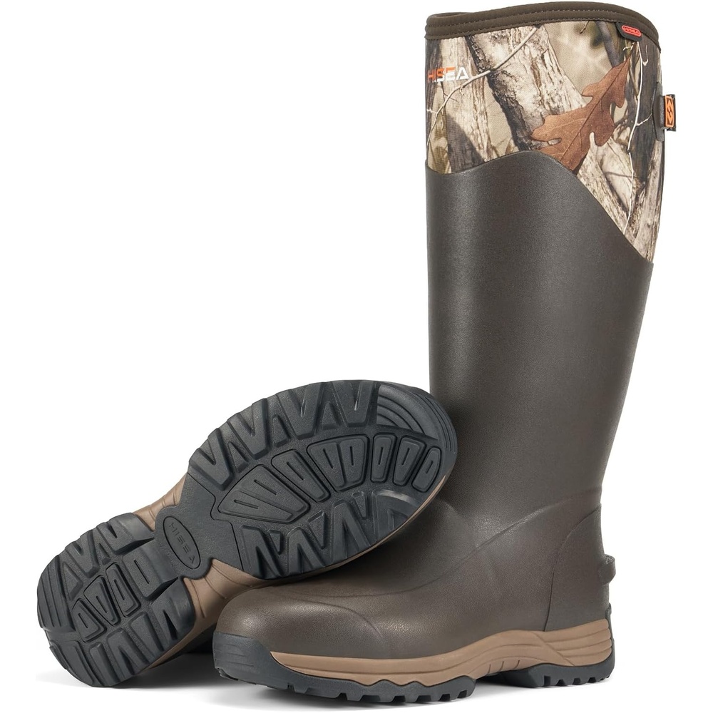 image:imageHISEA Rubber Work Boots for Men Waterproof Insulated Neoprene Hunting Boots with Adjustable Calf Durable AntiSlip Outdoor Mud Shoes for Gardening Farming Fishing Yard WorkingCamo