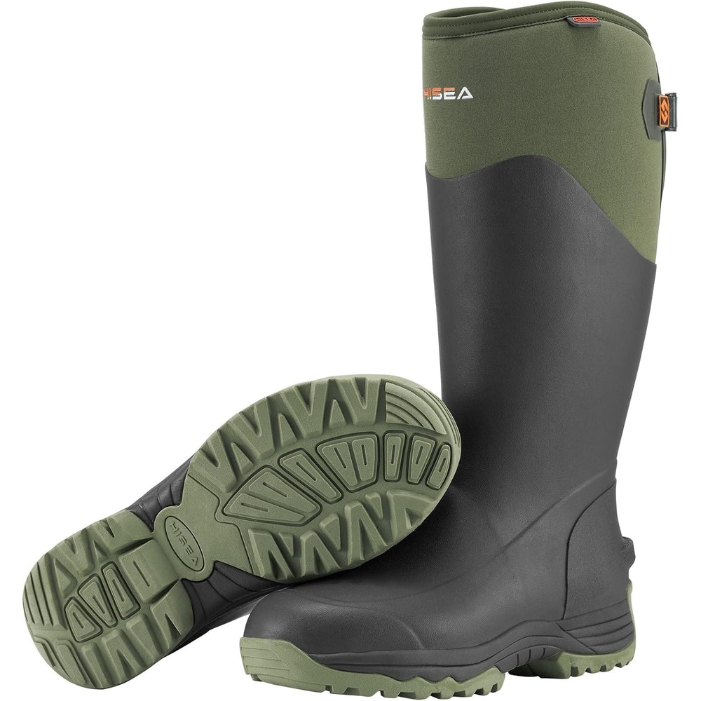 image:imageHISEA Rubber Work Boots for Men Waterproof Insulated Neoprene Hunting Boots with Adjustable Calf Durable AntiSlip Outdoor Mud Shoes for Gardening Farming Fishing Yard WorkingGreen