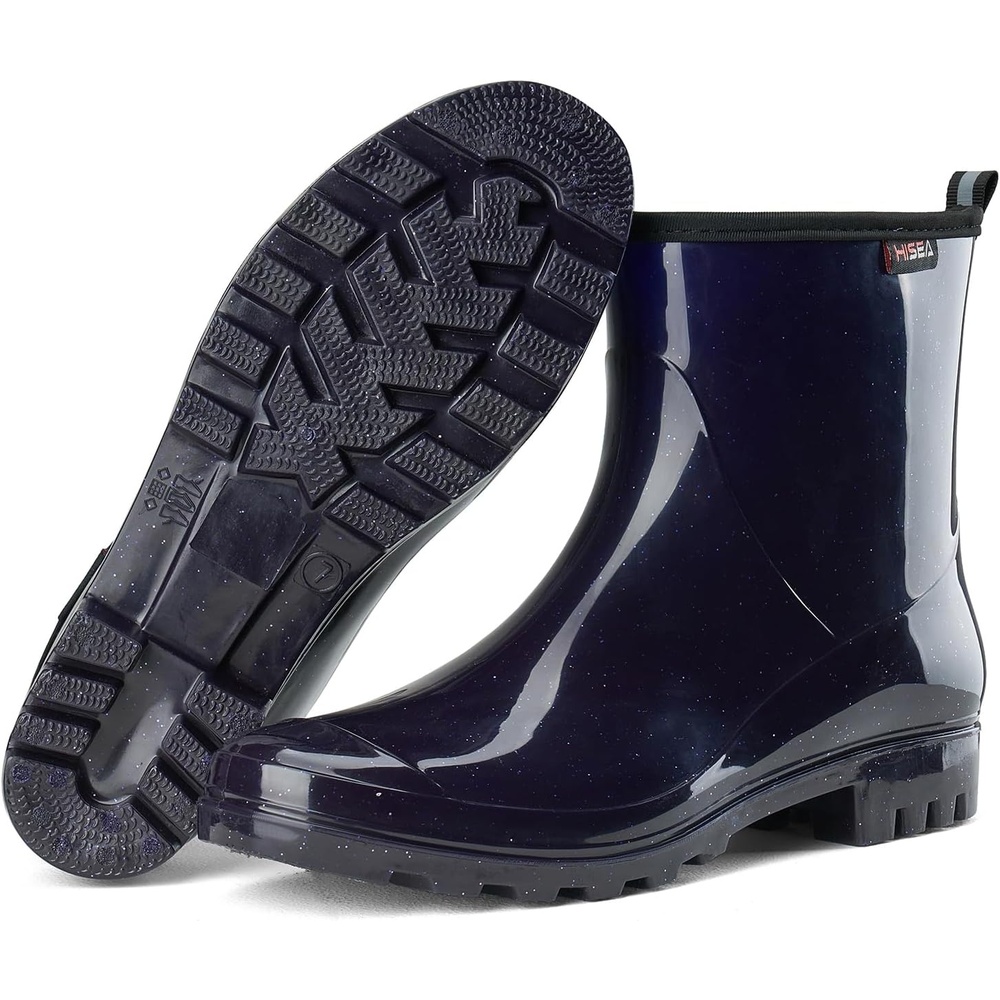 image:imageHISEA Short Rain Boots for Women Waterproof Womens Ankle Rubber Boots Outdoor Garden Shoes for Ladies Non Slip Work with Comfort InsoleGlitter Navy Blue