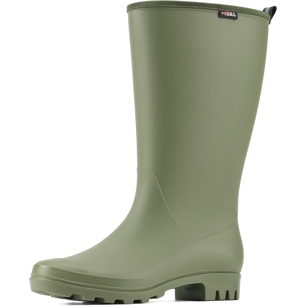 image:imageHISEA Wide Calf Rubber Boots Tall Rain Boots Seamless Matte Surface Waterproof PVC Rainboots for Women Gardening Farming Walking Dogs Womens Rain FootwearOlive Green