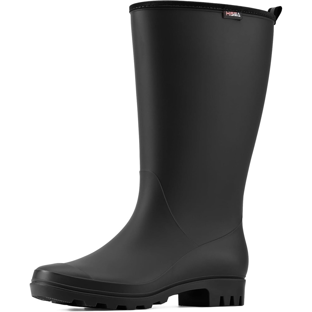 image:imageHISEA Wide Calf Rubber Boots Tall Rain Boots Seamless Matte Surface Waterproof PVC Rainboots for Women Gardening Farming Walking Dogs Womens Rain FootwearBlack