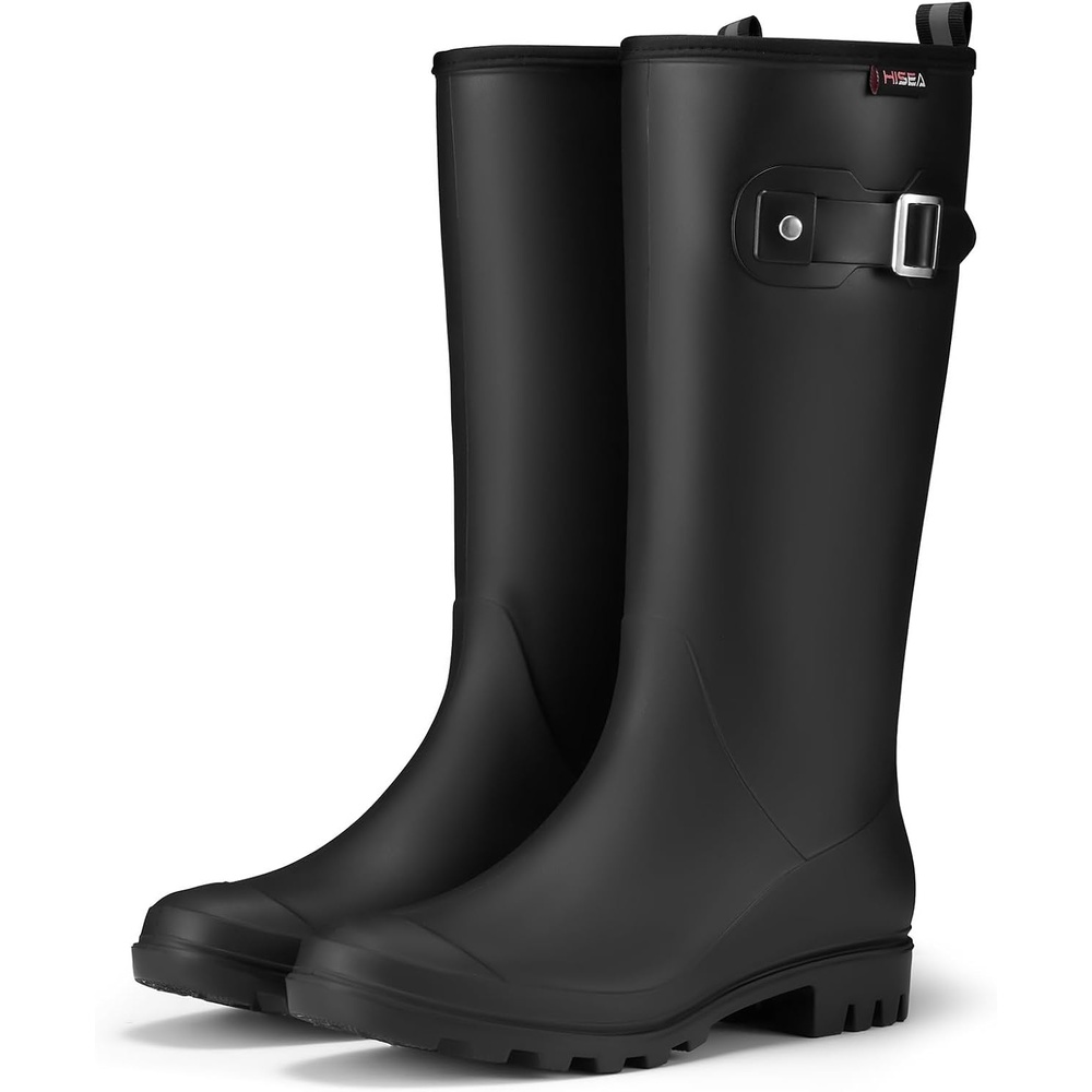 image:imageHISEA Women Rain Boots Slim Calf Fashion Waterproof PVC Rubber Boot Tall Rainboots Matte Surface Womens Rain Footwear for Ladies Outdoor Work WalkingBlackslim Calf