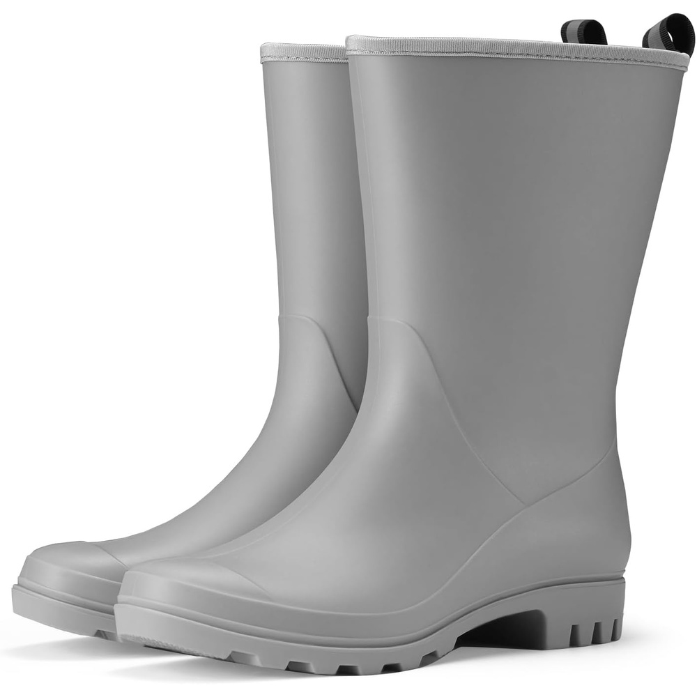 image:imageHISEA Women Rubber Boots Wide Calf Rain Boots Matte Surface Waterproof PVC Rubber Rain Boot Mid Height Rain Shoes for Outdoor Gardening Work WalkingGrey