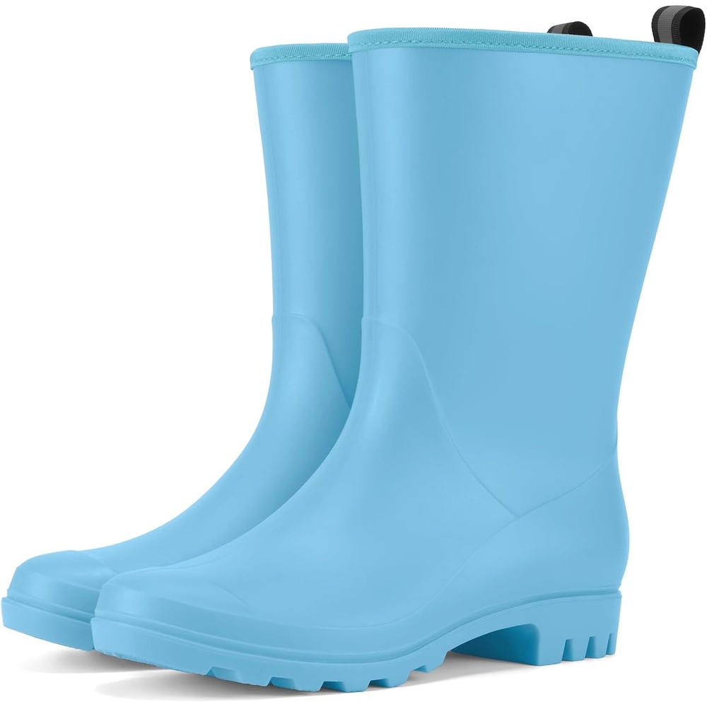 image:imageHISEA Women Rubber Boots Wide Calf Rain Boots Matte Surface Waterproof PVC Rubber Rain Boot Mid Height Rain Shoes for Outdoor Gardening Work WalkingLight Blue