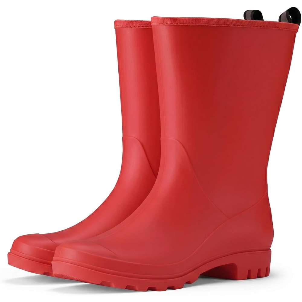 image:imageHISEA Women Rubber Boots Wide Calf Rain Boots Matte Surface Waterproof PVC Rubber Rain Boot Mid Height Rain Shoes for Outdoor Gardening Work WalkingRed