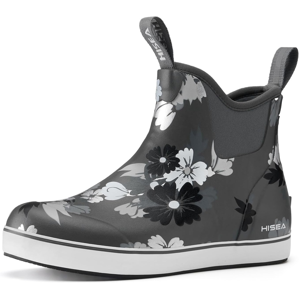 image:imageHISEA Womens Ankle Rain Boots Rubber Fishing Deck Boots Garden Boots for Women WaterproofGrey Flower