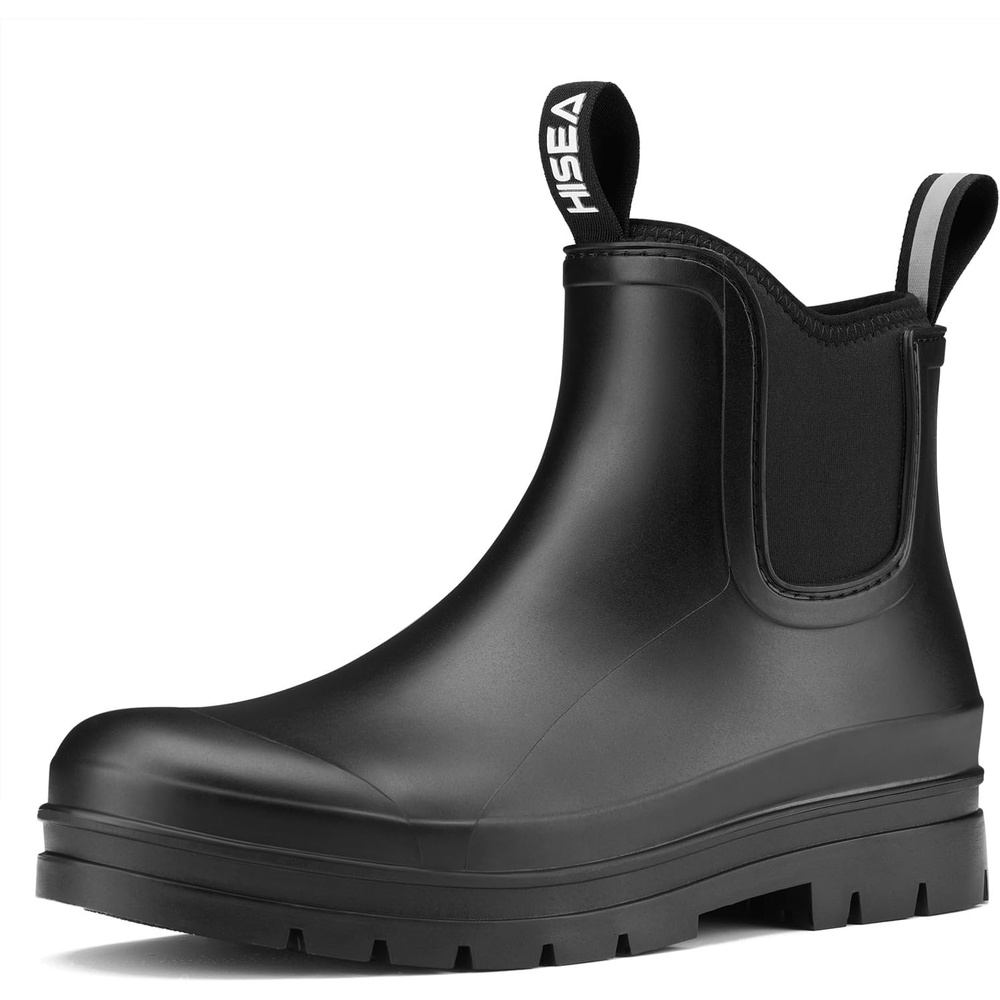 image:imageHISEA Womens Chelsea Rubber Rain Boots Ankle Rain Boots Waterproof Women Neoprene Short Garden Boots Choose Size UpBlack