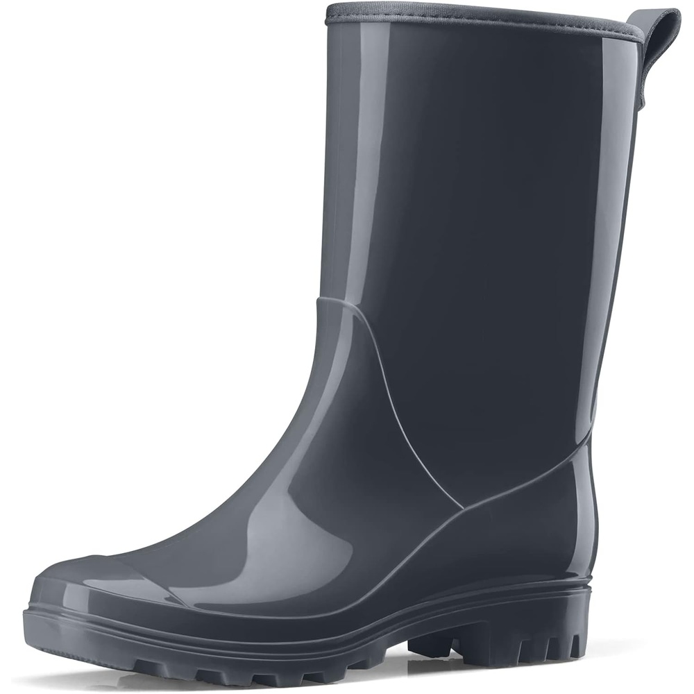image:imageHISEA Womens Mid Calf Rain Boots Waterproof Garden Shoes Glossy Rubber PVC Rainboots with Wide Toe Box Lightweight Outdoor Mud Boots for Gardening Farm Dog Walking Yard ChoresGrey