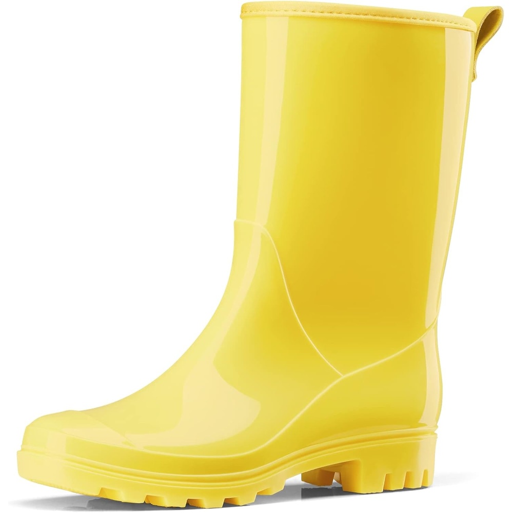 image:imageHISEA Womens Mid Calf Rain Boots Waterproof Garden Shoes Glossy Rubber PVC Rainboots with Wide Toe Box Lightweight Outdoor Mud Boots for Gardening Farm Dog Walking Yard ChoresYellow