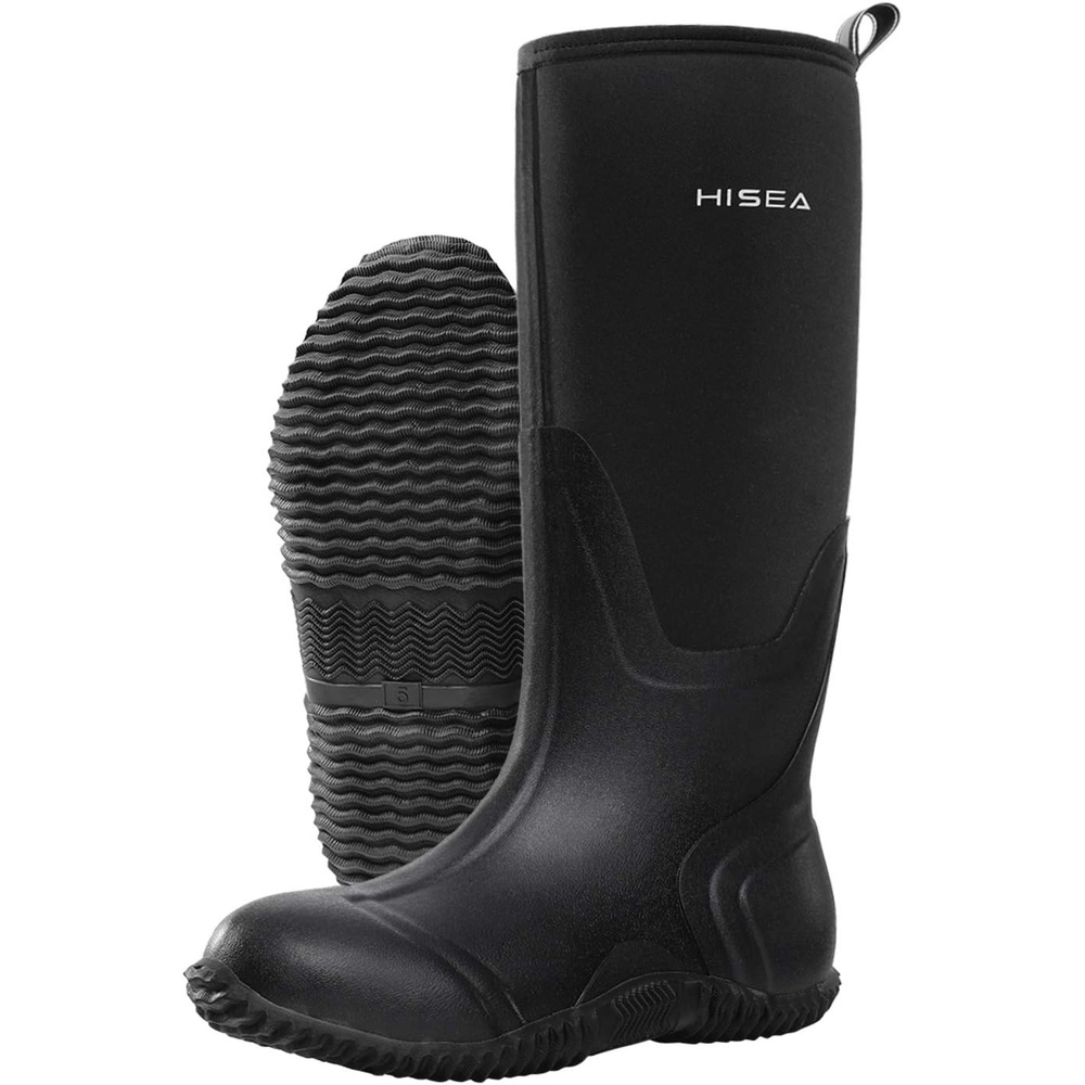 image:imageHISEA Womens Rain Boots Knee High Rubber Boots Waterproof Insulated Neoprene Mud Boots AntiSlip Outdoor Work Boots for Hunting Gardening Farming Yard Working Size 611Black