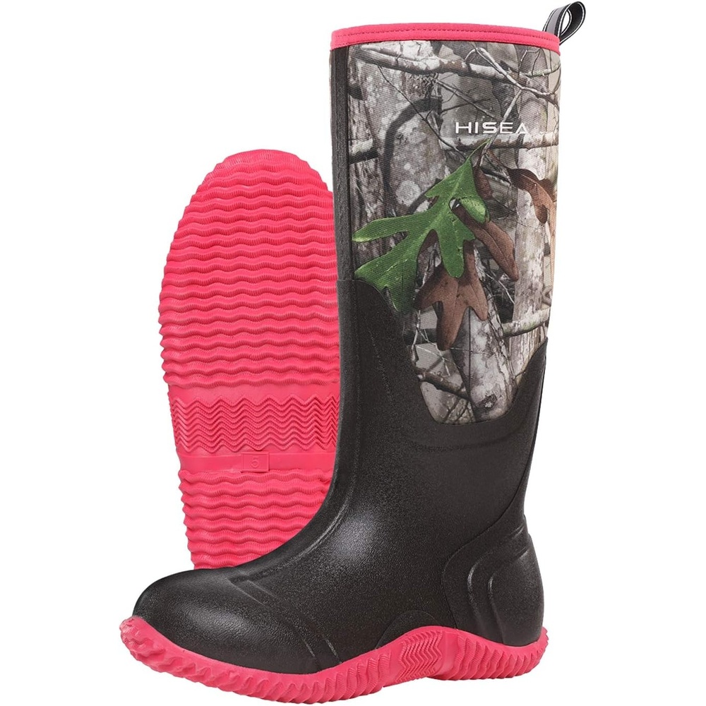 image:imageHISEA Womens Rain Boots Knee High Rubber Boots Waterproof Insulated Neoprene Mud Boots AntiSlip Outdoor Work Boots for Hunting Gardening Farming Yard Working Size 611Camo