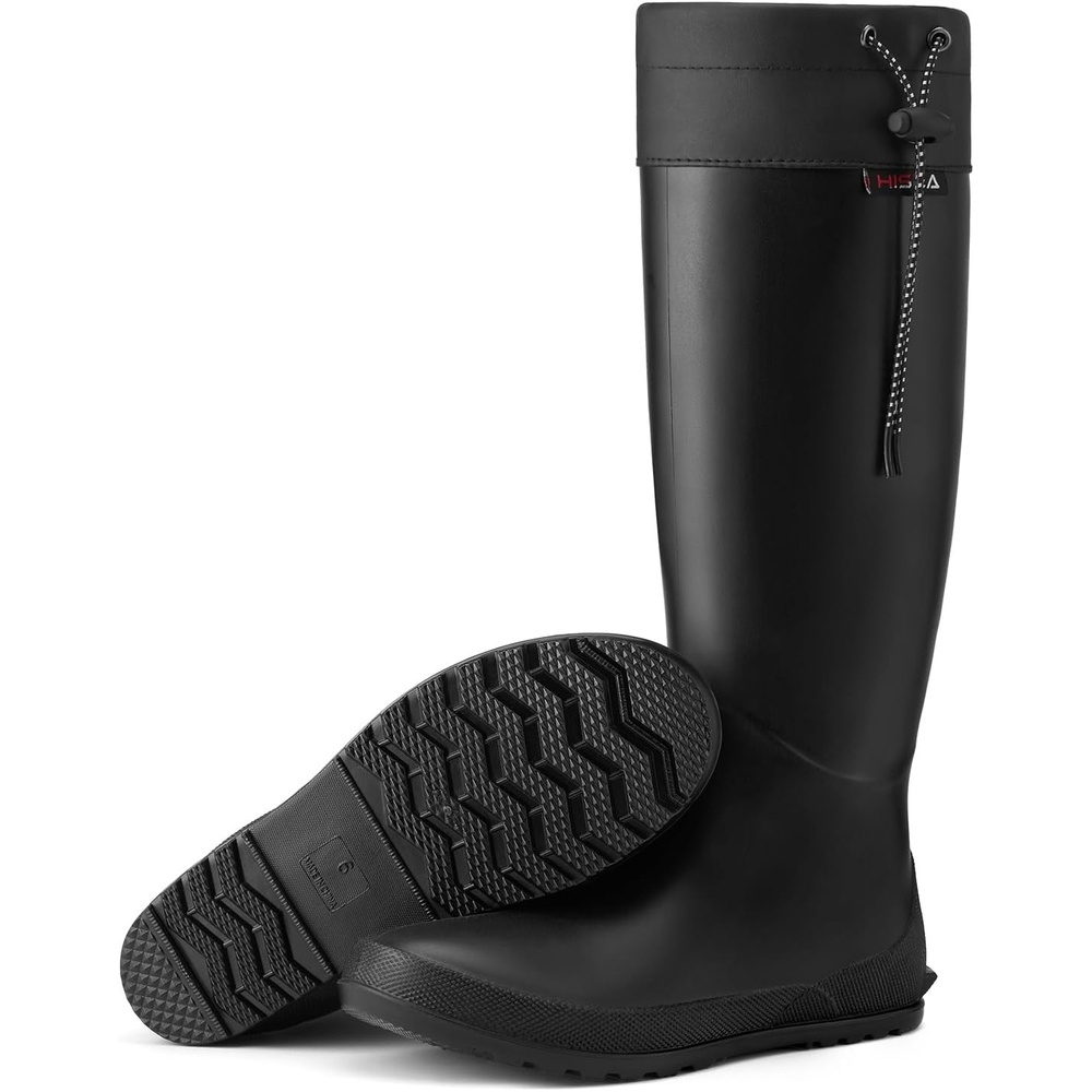 image:imageHISEA Womens Rain Boots Waterproof Knee High Garden Shoes for Yard WorkPackable Slim Fit Rubber Mud Boots Lightweight Outdoor Footwear for TravelBlack