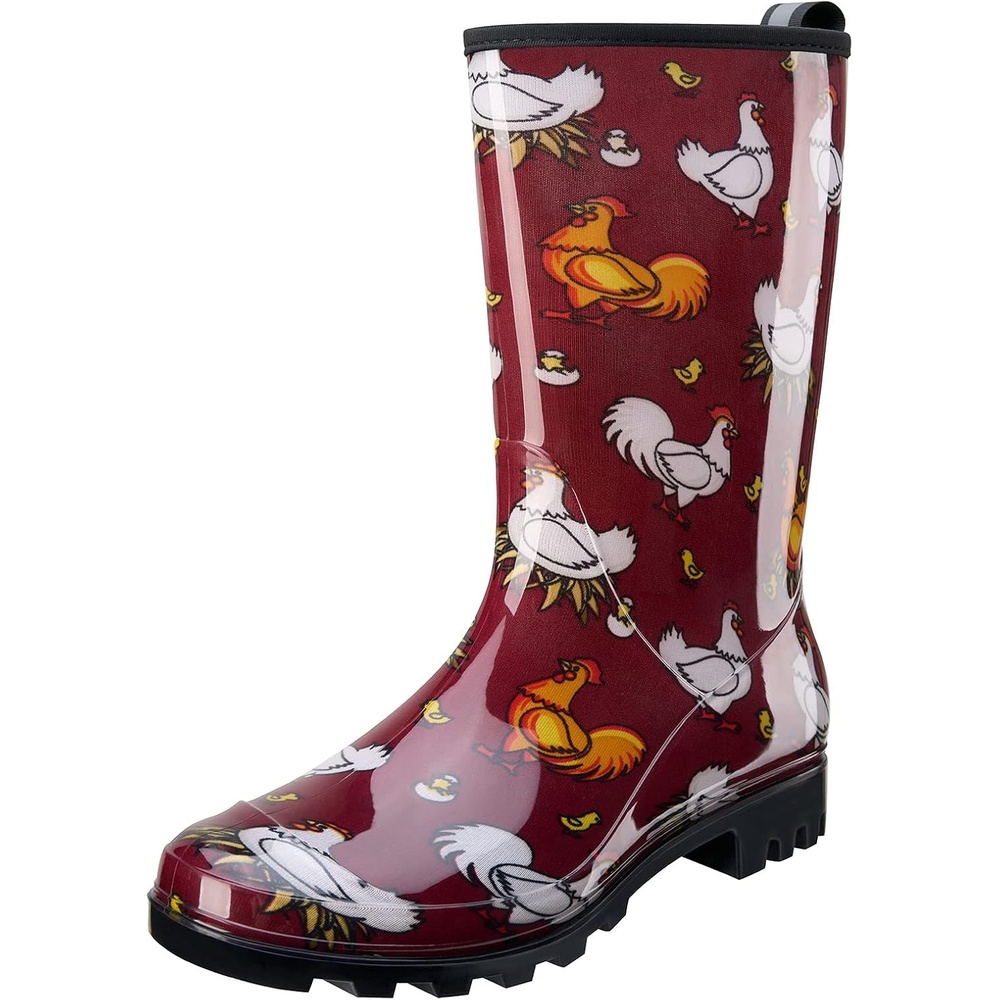image:imageHISEA Womens Rain Boots Waterproof Mid Calf Garden Boots for WomenChickens Red