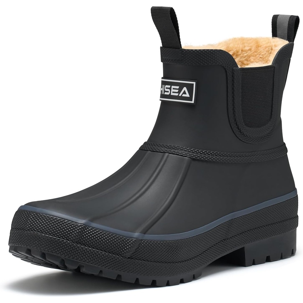 image:imageHISEA Womens Saltwater Winter Rain Boots Waterproof Duck Chelsea Lined Outdoor Garden BootBlack