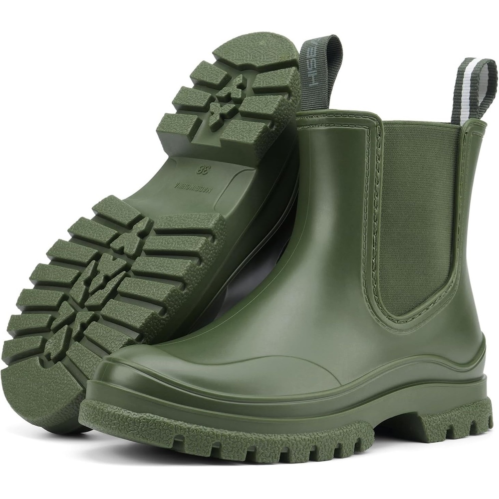 image:imageHISEA Womens Short Rain Boots Lightweight Waterproof Chelsea Garden Shoes SlipOn Ankle Booties for Farming Yard amp Mud NonSlip Outdoor Working ShoesGreen