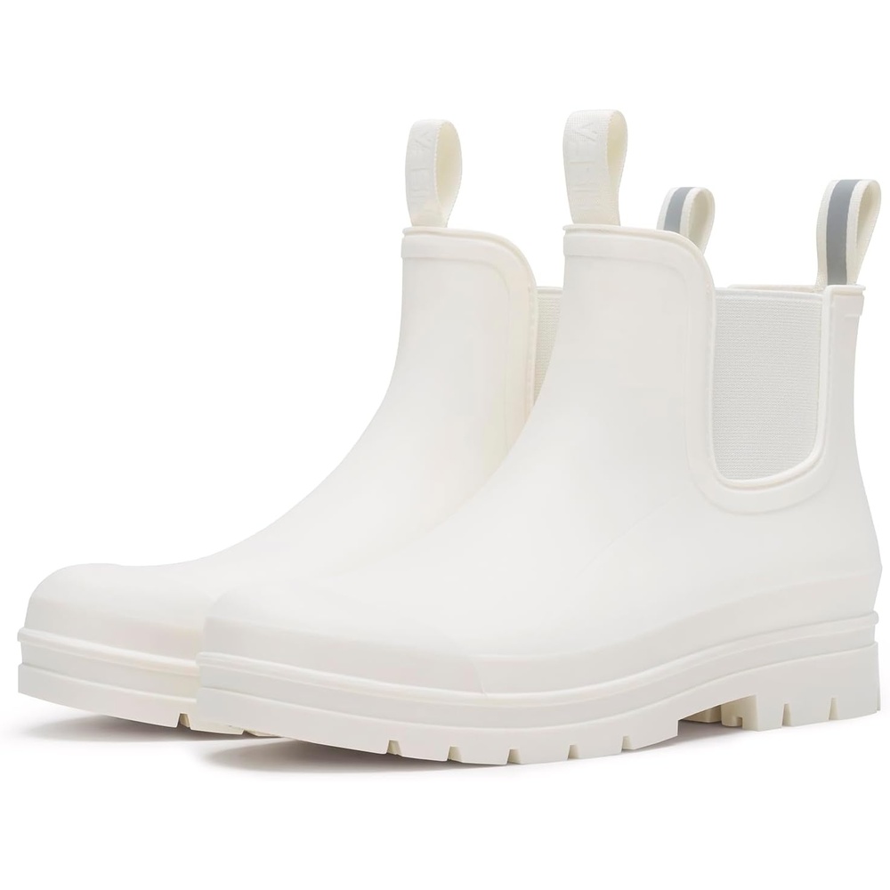 image:imageHISEA Womens Short Rain Boots Waterproof Chelsea Boots Fashion Ankle Rubber Garden Shoes NonSlip Matte PVC Rainboots Lightweight Outdoor Work Booties for Gardening Farming WalkingWhite