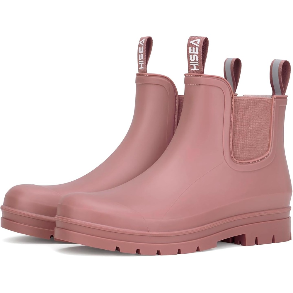 image:imageHISEA Womens Short Rain Boots Waterproof Chelsea Boots Fashion Ankle Rubber Garden Shoes NonSlip Matte PVC Rainboots Lightweight Outdoor Work Booties for Gardening Farming WalkingHawthorn Red