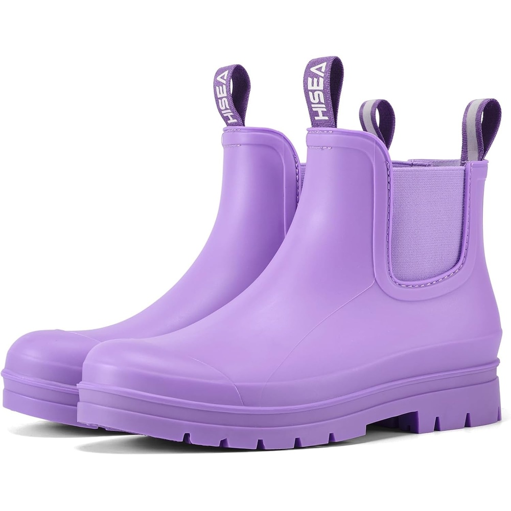 image:imageHISEA Womens Short Rain Boots Waterproof Chelsea Boots Fashion Ankle Rubber Garden Shoes NonSlip Matte PVC Rainboots Lightweight Outdoor Work Booties for Gardening Farming WalkingLavender Violet