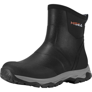 image:imageHISEA Excursion Pro Mens Rain Boots Ankle Height Rubber Neoprene Hunting Boots Waterproof Insulated Outdoor Mud Shoes for Hunting Gardening Farming Hiking Camping and Yard Working Size 11 Black